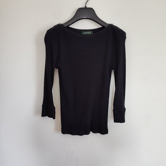 Ladies SZ S Lauren Ralph Lauren Black Three-Quarter Sleeve T-Shirt - Picture 1 of 4